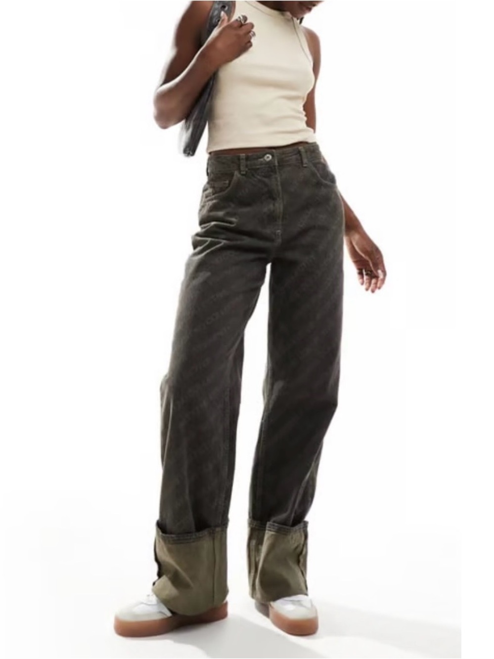 ASOS Weekend Collective Laser Print Turn Up Jean in Washed Brown Size 8